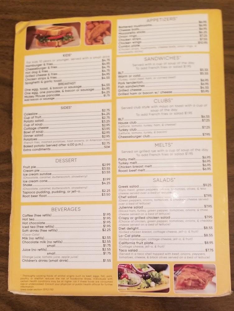 Sunshine Cafe Eldora, Iowa Menu image 3