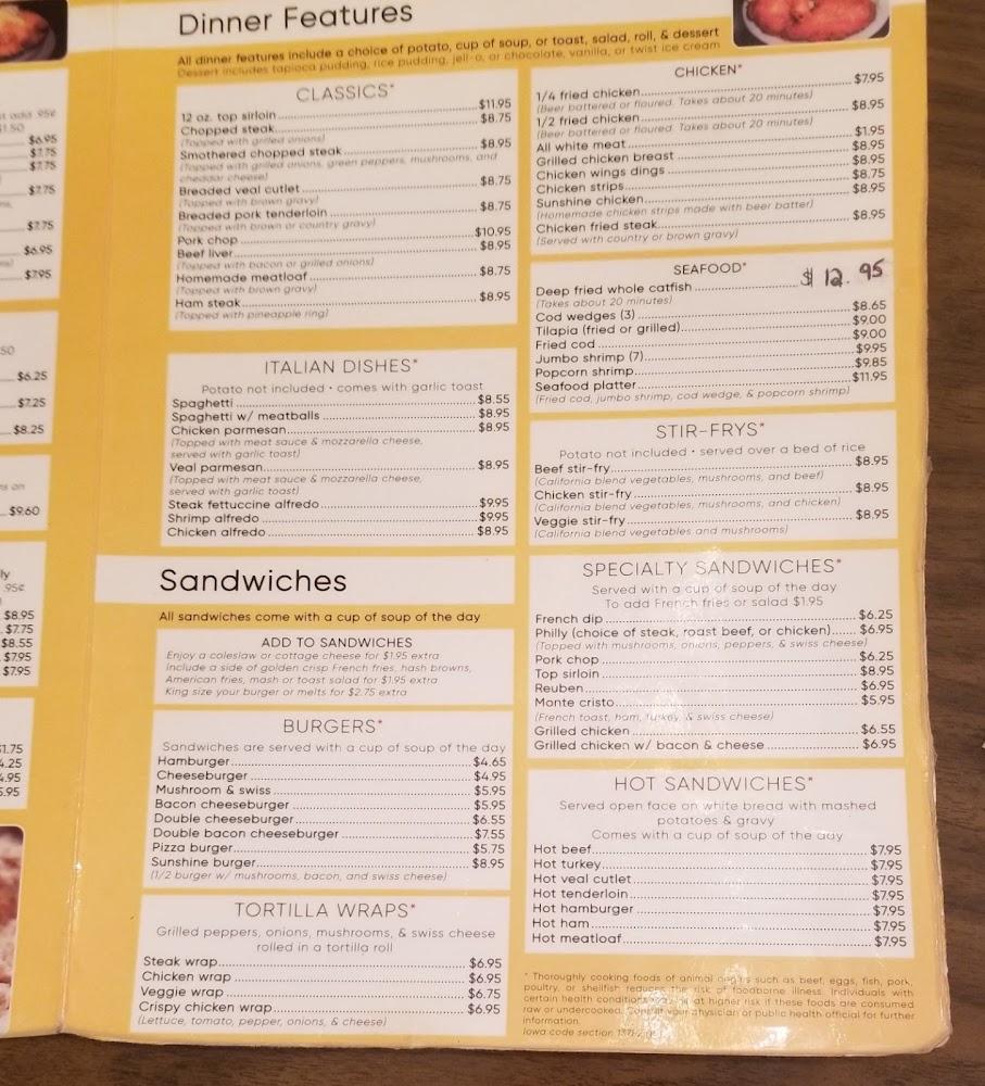Sunshine Cafe Eldora, Iowa Menu image 4